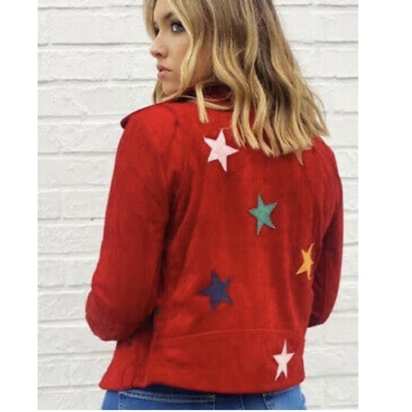 Olivaceous Jackets & Blazers - Olivaceous Star Print Suede Motorcycle Moto Jacket